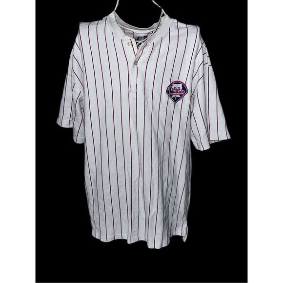 Vintage Logo Athletic  PHILIES Shirt Jersey Striped Vintage Ivory Jersey Size la - Picture 3 of 11